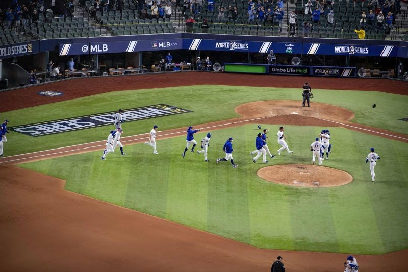 The Los Angeles Dodgers celebrate defeating the Tampa Bay Rays in game six of the 2020 World Series at Globe Life Field. (USA TODAY Sports Photo via Reuters)